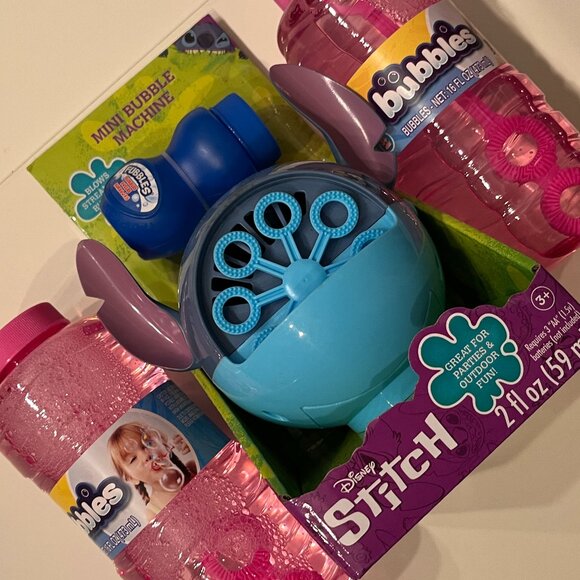 Stitch Mini Bubble Blower Machine + 2 Pink Bubble Bottles Disney  (NEW) (hgx) - Picture 1 of 10